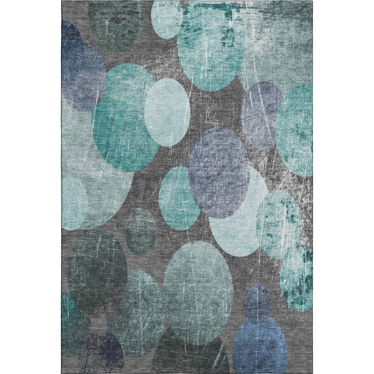 648914 8 x 10 ft. Teal & Gray Abstract Transitional Washable Machine Made Rectangle Area Rug with UV Protection