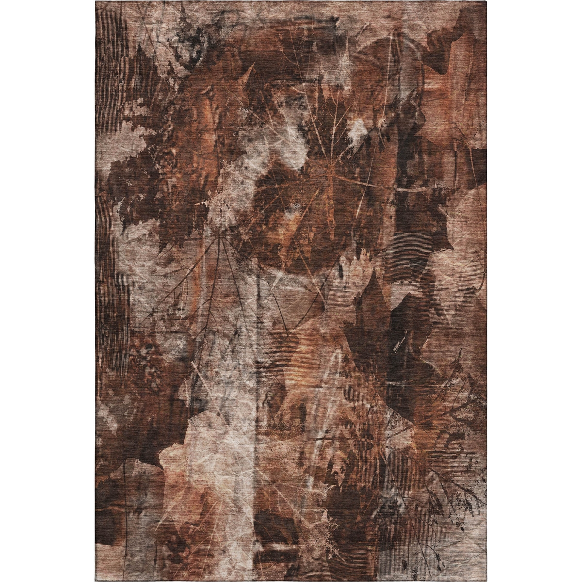 649080 5 x 8 ft. Rust & Ivory Floral Transitional Washable Machine Made Rectangle Area Rug with UV Protection