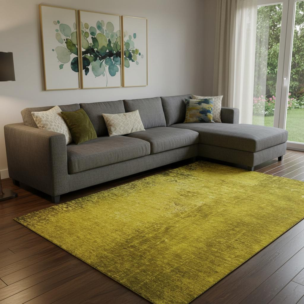 648802 10 x 14 ft. Gold & Gray Abstract Transitional Washable Machine Made Rectangle Area Rug with UV Protection