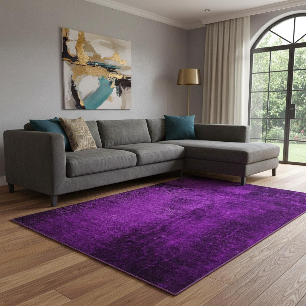 648832 10 x 14 ft. Purple & Gray Abstract Transitional Washable Machine Made Rectangle Area Rug with UV Protection