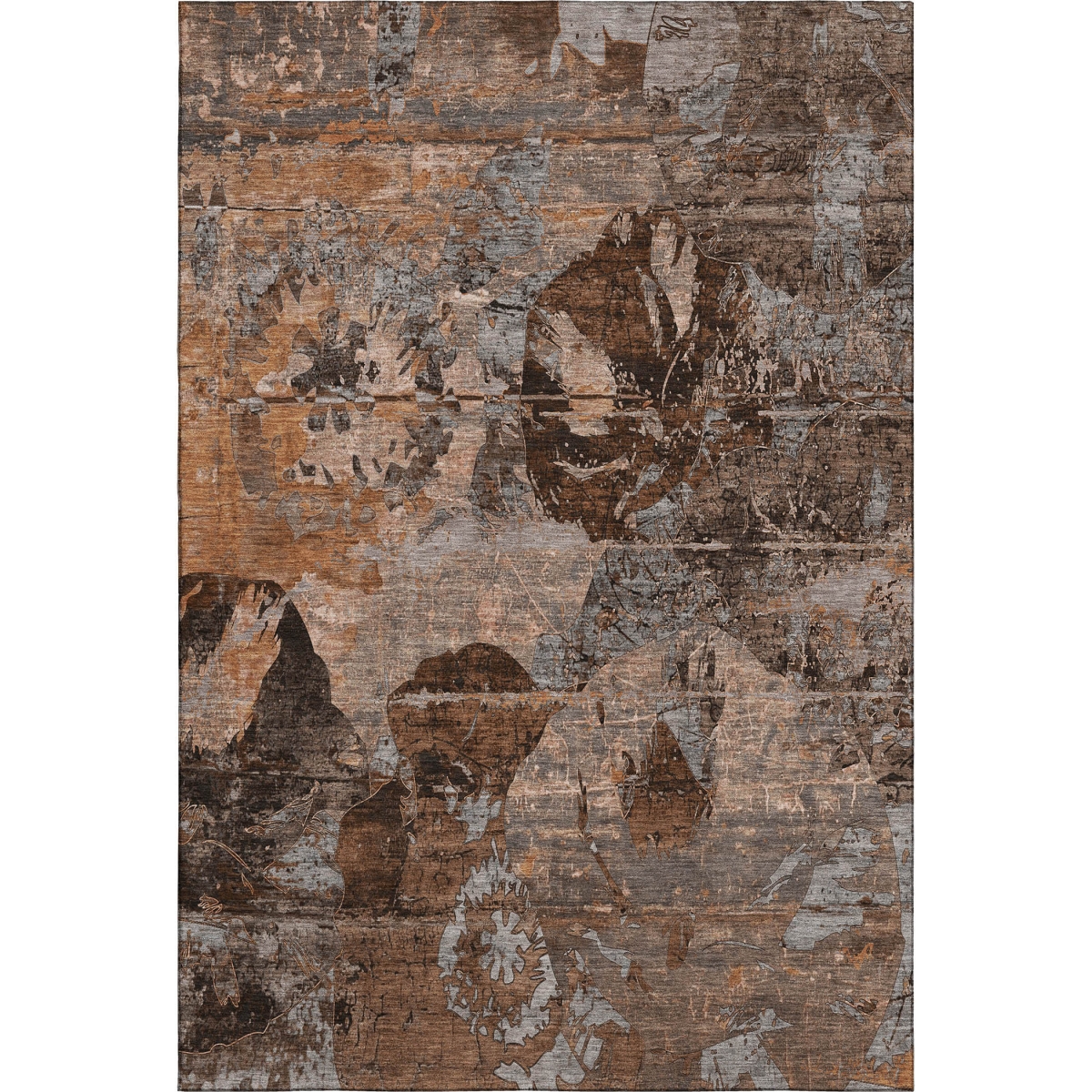 648884 8 x 10 ft. Terra Cotta & Gray Abstract Transitional Washable Machine Made Rectangle Area Rug with UV Protection