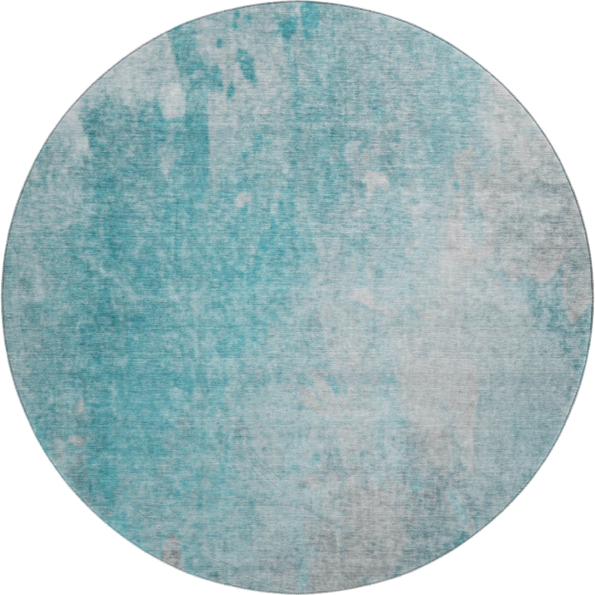 649411 8 ft. Teal & Gray Abstract Transitional Washable Round Area Rug with UV Protection