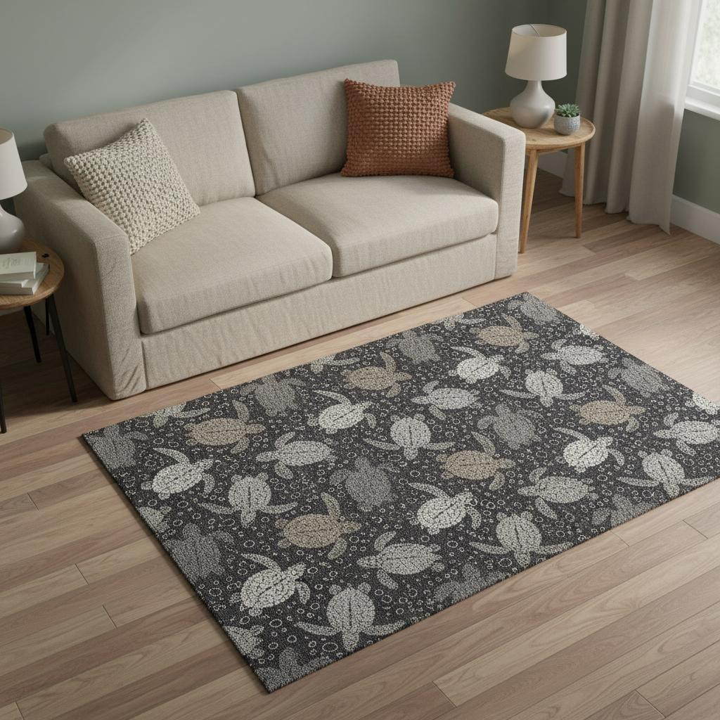 646165 5 x 8 ft. Midnight Ivory & Gray Geometric Washable Machine Made Rectangle Area Rug with UV Protection
