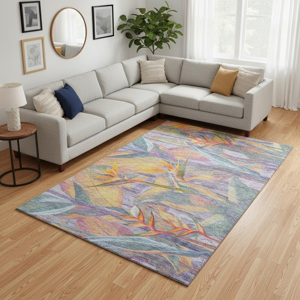 646389 8 x 10 ft. Rainbow & Ivory Geometric Island Washable Machine Made Rectangle Area Rug with UV Protection
