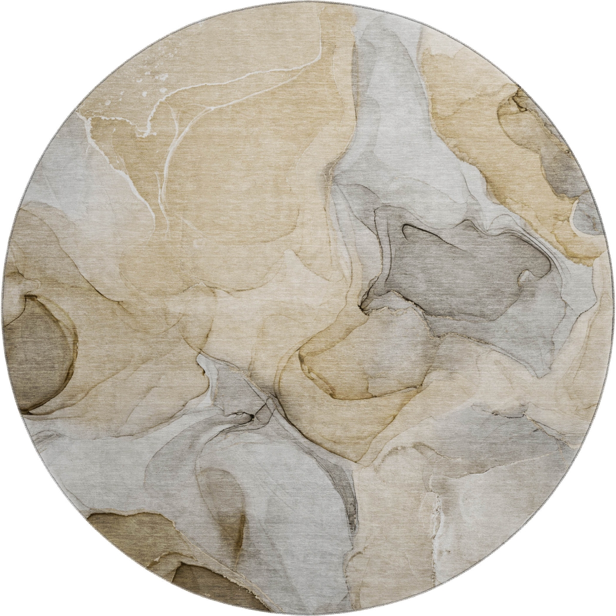 646707 8 ft. Brown, Gray & Ivory Abstract Transitional Washable Round Area Rug with UV Protection