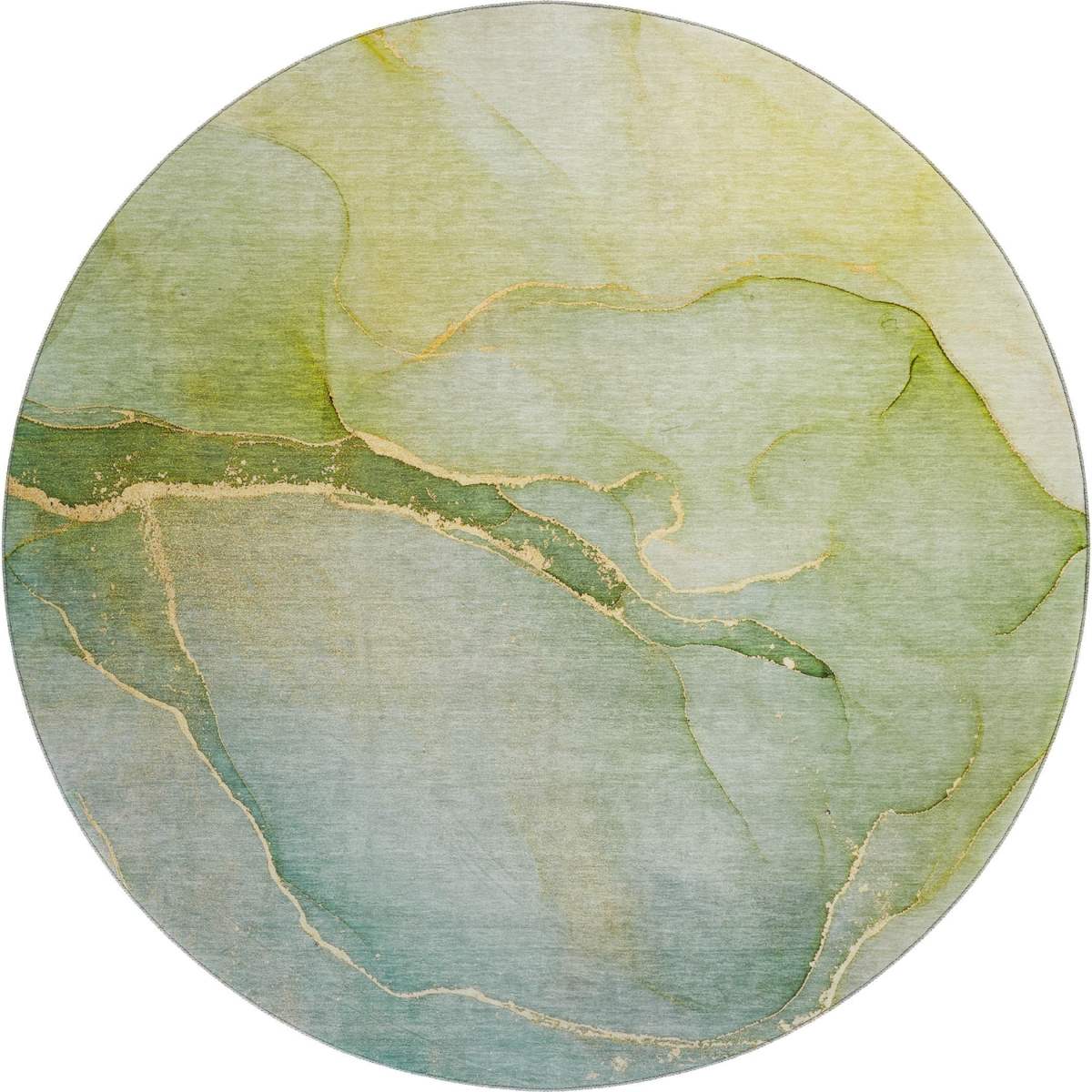 646903 8 ft. Green & Ivory Abstract Transitional Washable Round Area Rug with UV Protection