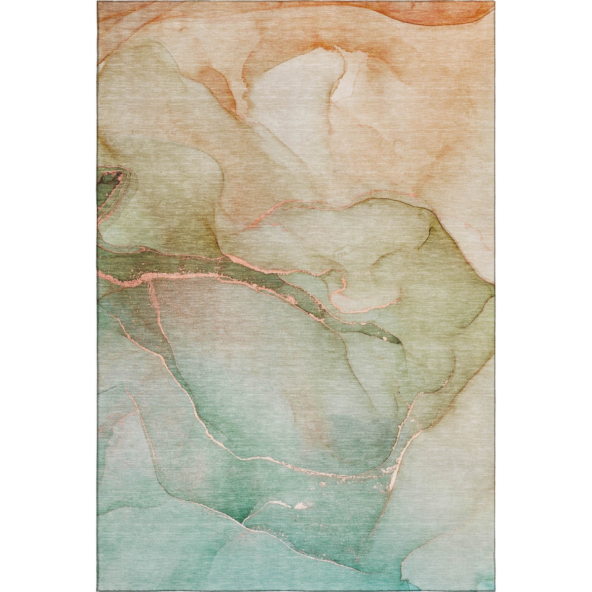 646925 3 x 5 ft. Teal & Ivory Abstract Transitional Washable Machine Made Rectangle Area Rug with UV Protection