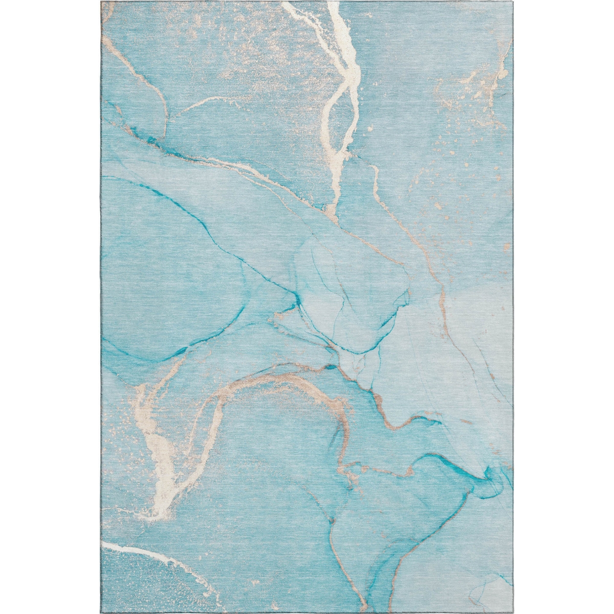646967 3 x 5 ft. Teal & Ivory Abstract Transitional Washable Machine Made Rectangle Area Rug with UV Protection