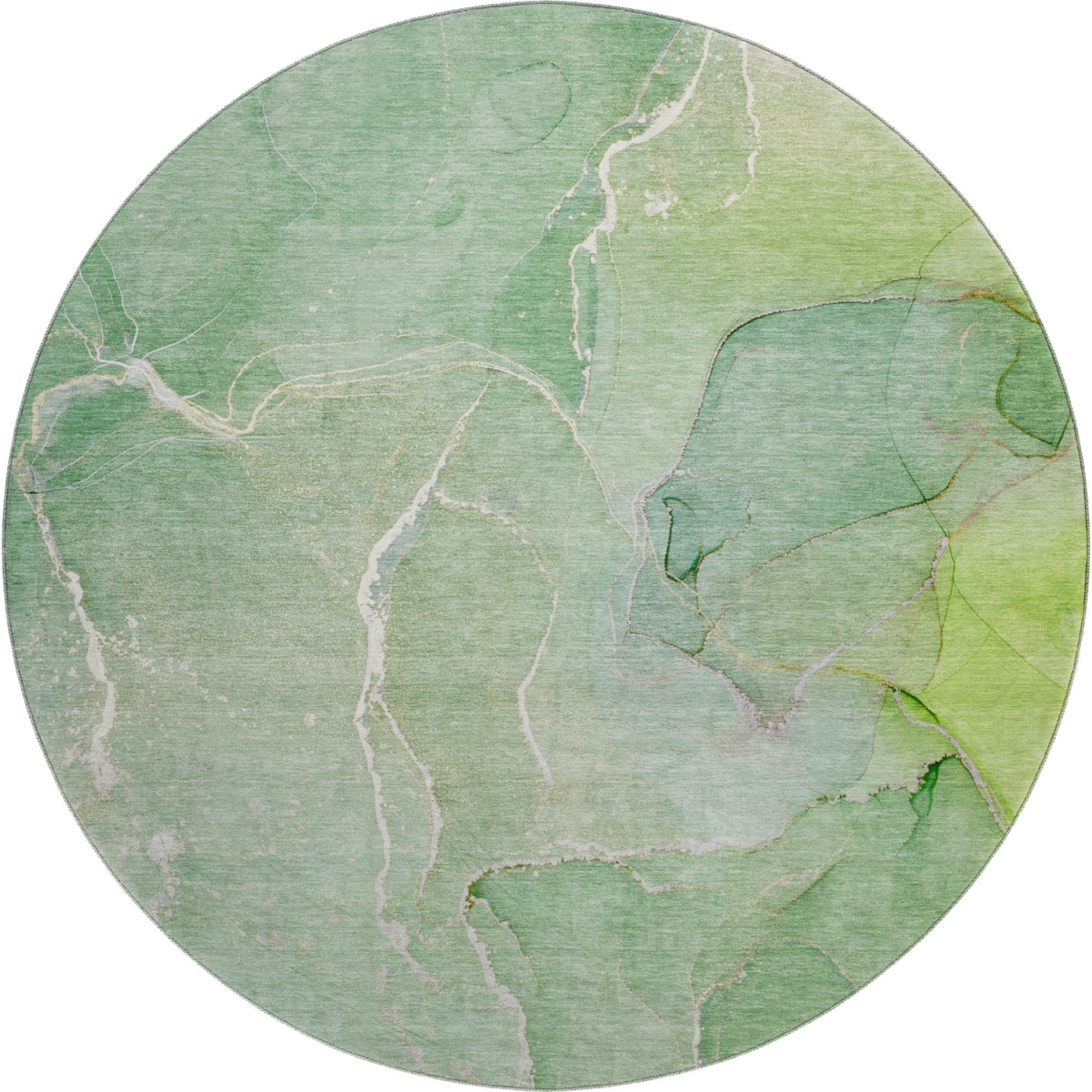 646981 8 ft. Green & Ivory Abstract Transitional Washable Round Area Rug with UV Protection