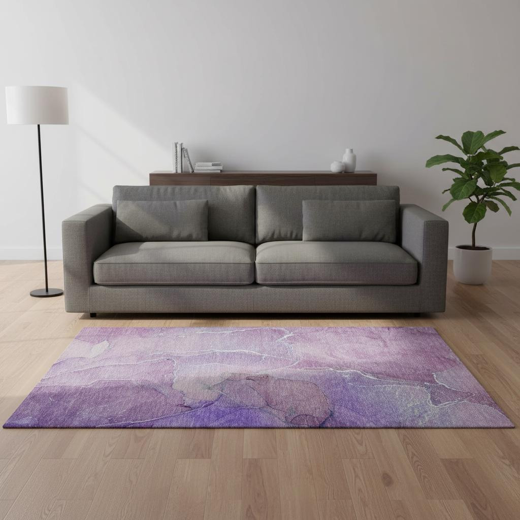 646986 5 x 8 ft. Purple & Ivory Abstract Transitional Washable Machine Made Rectangle Area Rug with UV Protection