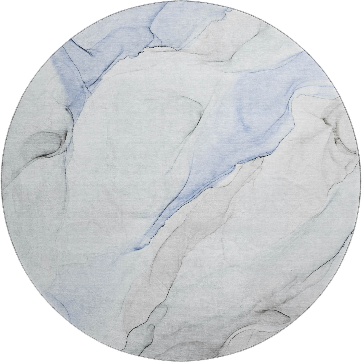 647131 8 ft. Blue & Ivory Abstract Transitional Washable Round Area Rug with UV Protection