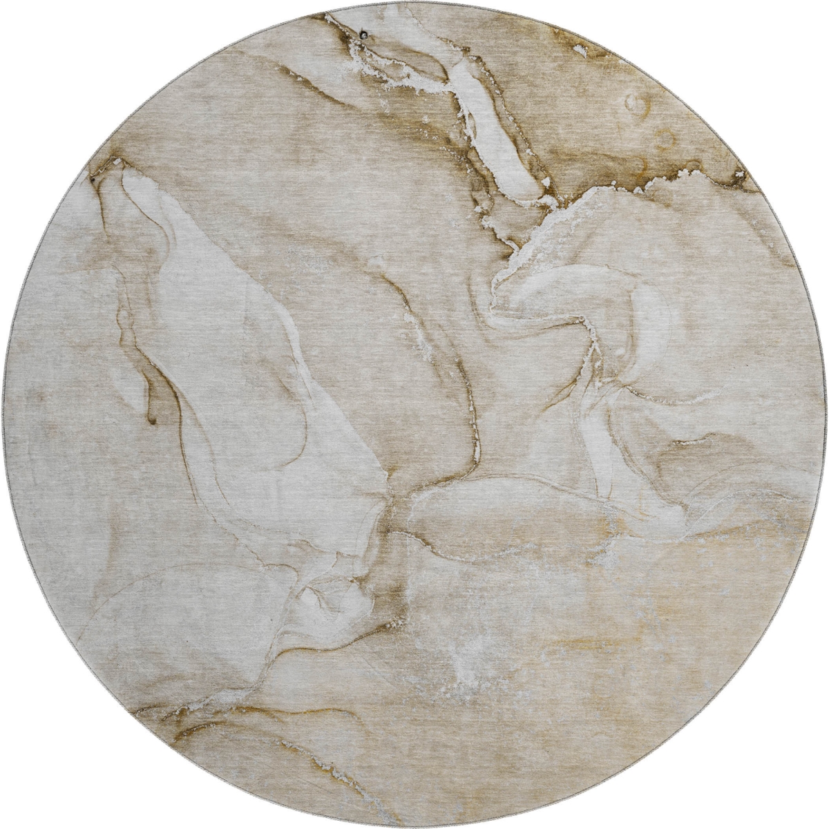 647161 8 ft. Brown & Ivory Abstract Transitional Washable Round Area Rug with UV Protection