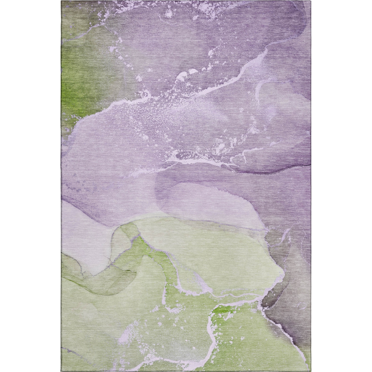 647207 3 x 5 ft. Purple, Green & Ivory Abstract Transitional Washable Machine Made Rectangle Area Rug with UV Protection