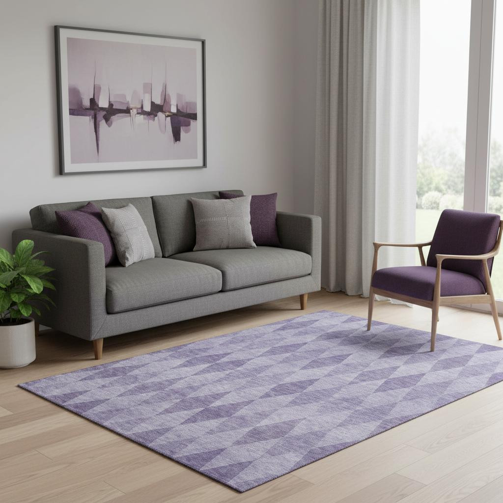 649374 5 x 8 ft. Purple & Ivory Geometric Transitional Washable Machine Made Rectangle Area Rug with UV Protection