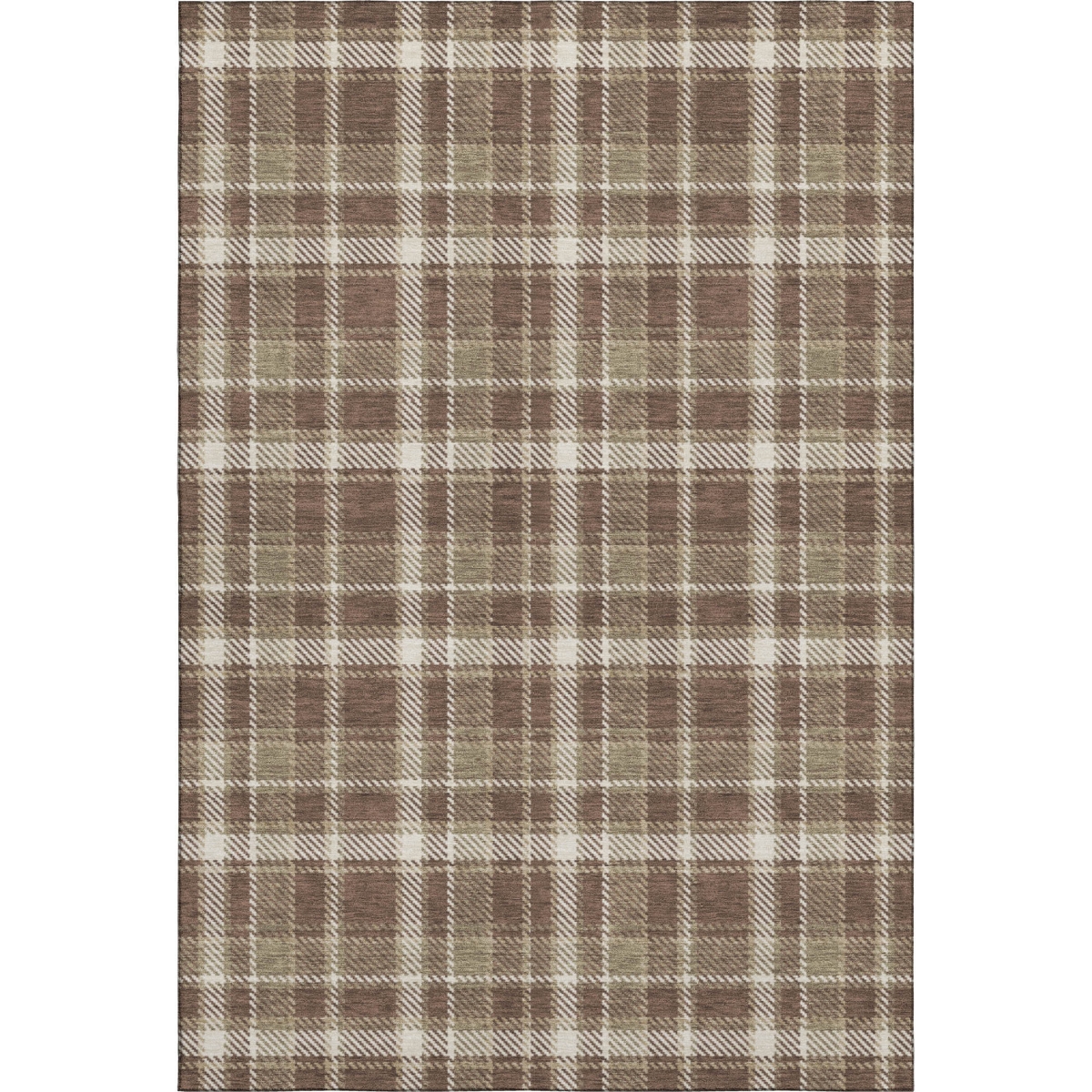 649427 3 x 5 ft. Chocolate & Ivory Plaid Washable Machine Made Rectangle Area Rug with UV Protection