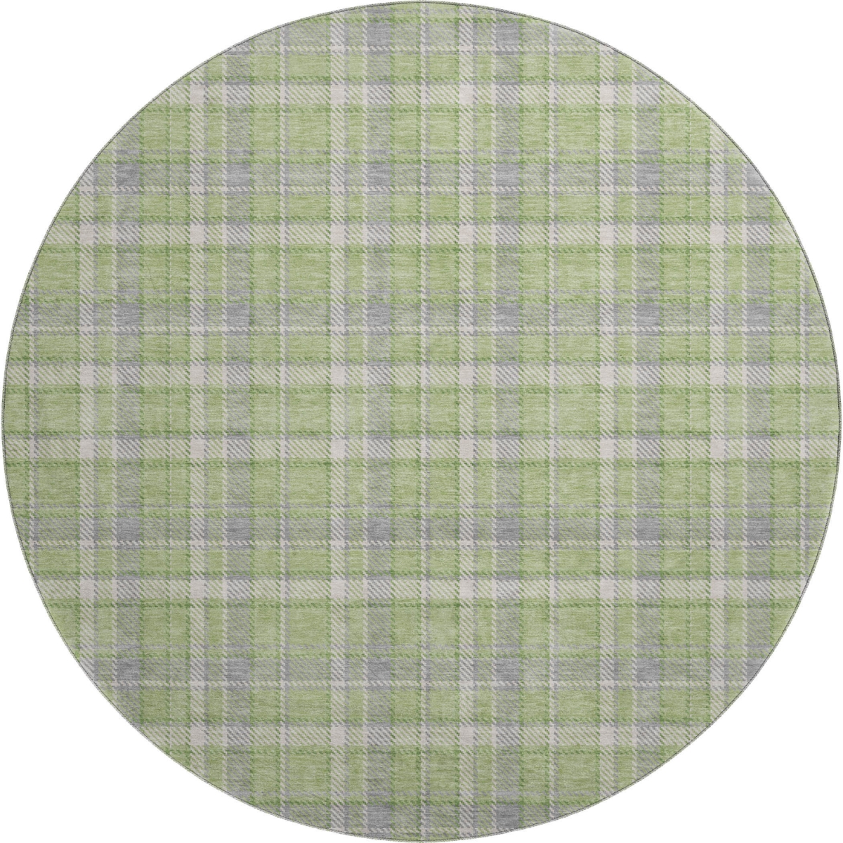 649441 8 ft. Green & Gray Plaid Transitional Washable Round Area Rug with UV Protection