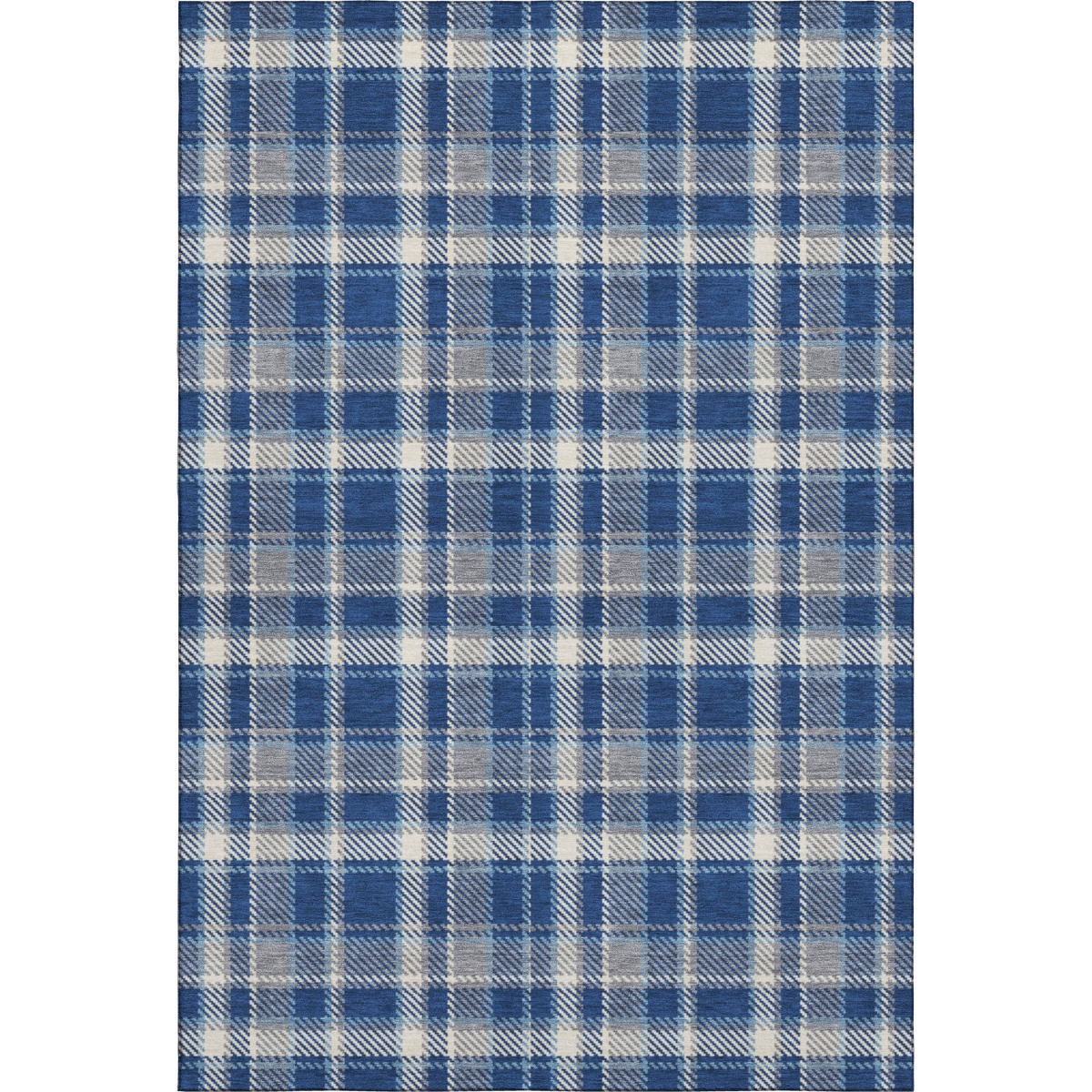 649446 5 x 8 ft. Navy Blue & Ivory Plaid Transitional Washable Machine Made Rectangle Area Rug with UV Protection