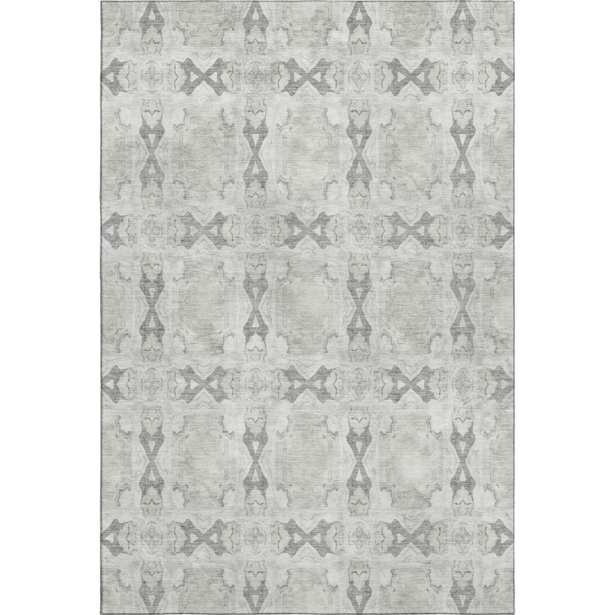649494 5 x 8 ft. Ivory & Gray Floral Medallion Washable Machine Made Rectangle Area Rug with UV Protection