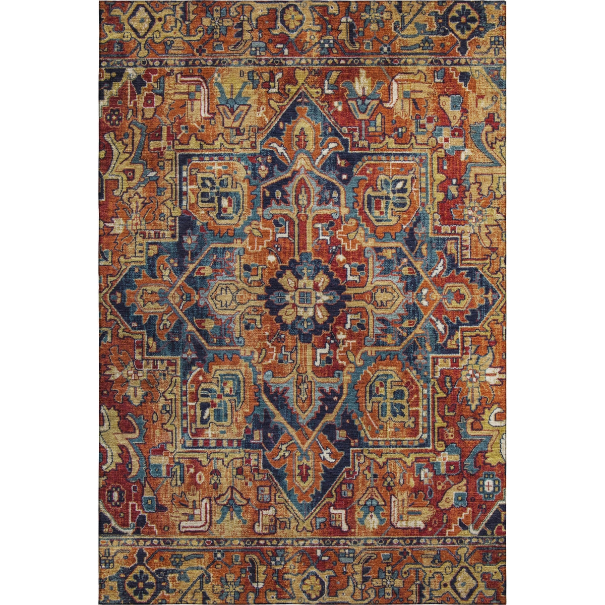649725 9 x 12 ft. Rust Blue & Gold Oriental Washable Machine Made Rectangle Area Rug with UV Protection
