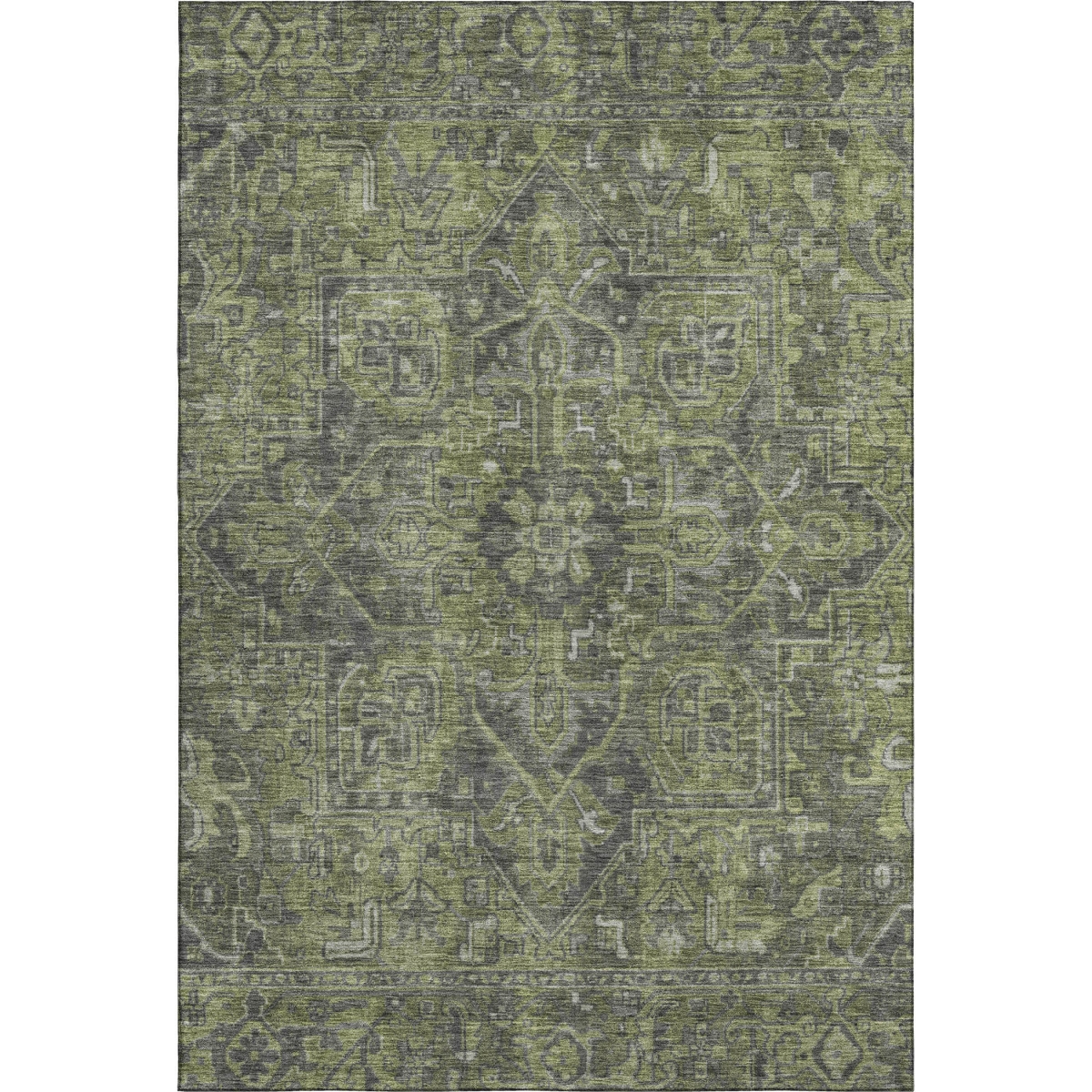 649739 3 x 5 ft. Green & Gray Oriental Washable Machine Made Rectangle Area Rug with UV Protection