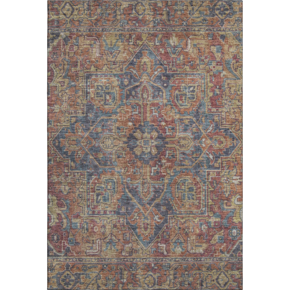649758 5 x 8 ft. Red & Blue Oriental Washable Machine Made Rectangle Area Rug with UV Protection