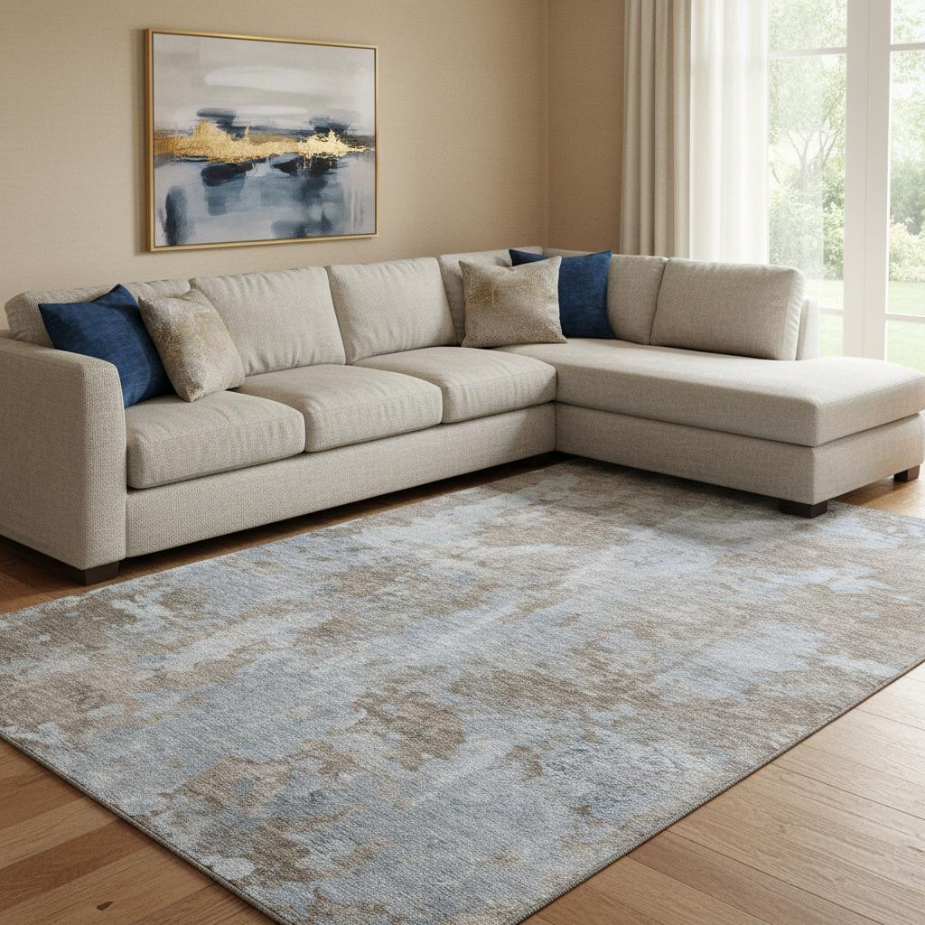 649822 10 x 14 ft. Brown & Ivory Abstract Transitional Washable Machine Made Rectangle Area Rug with UV Protection