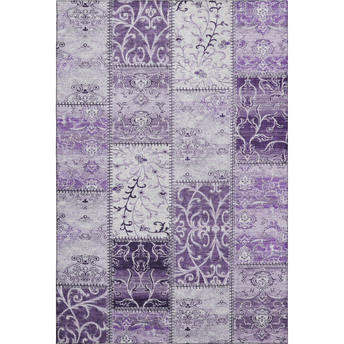 649577 3 x 5 ft. Purple & Ivory Patchwork Washable Machine Made Rectangle Area Rug with UV Protection