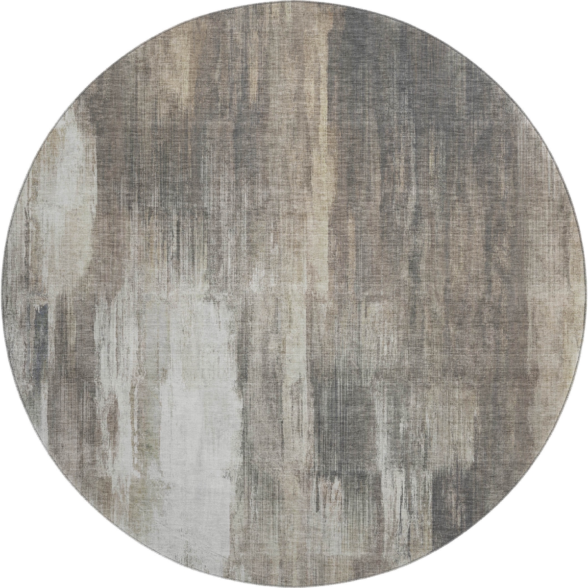 649609 8 ft. Taupe & Ivory Abstract Transitional Washable Round Area Rug with UV Protection