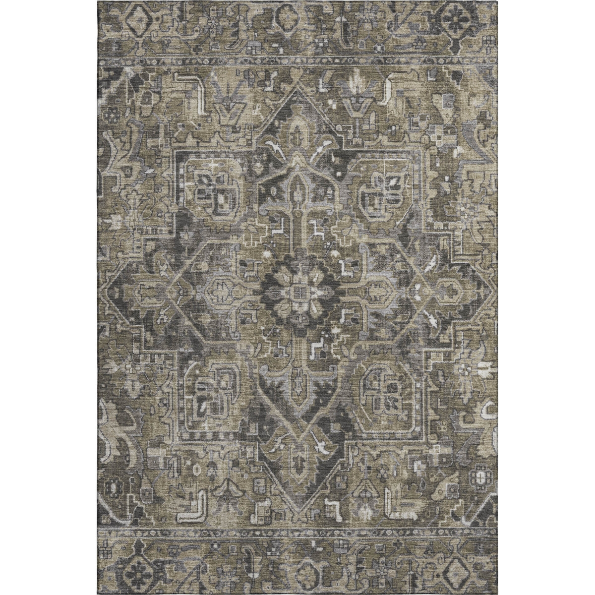 649730 8 x 10 ft. Taupe, Ivory & Gray Oriental Washable Machine Made Rectangle Area Rug with UV Protection