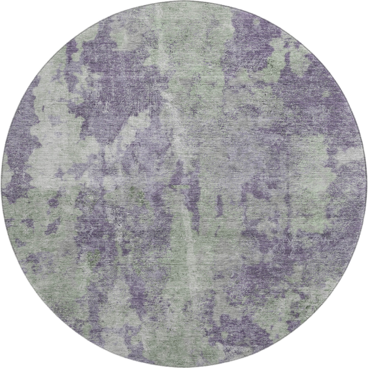 649843 8 ft. Purple & Ivory Abstract Transitional Washable Round Area Rug with UV Protection