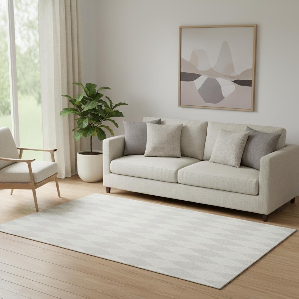 650136 5 x 8 ft. Ivory & Beige Diamond Washable Machine Made Rectangle Area Rug with UV Protection