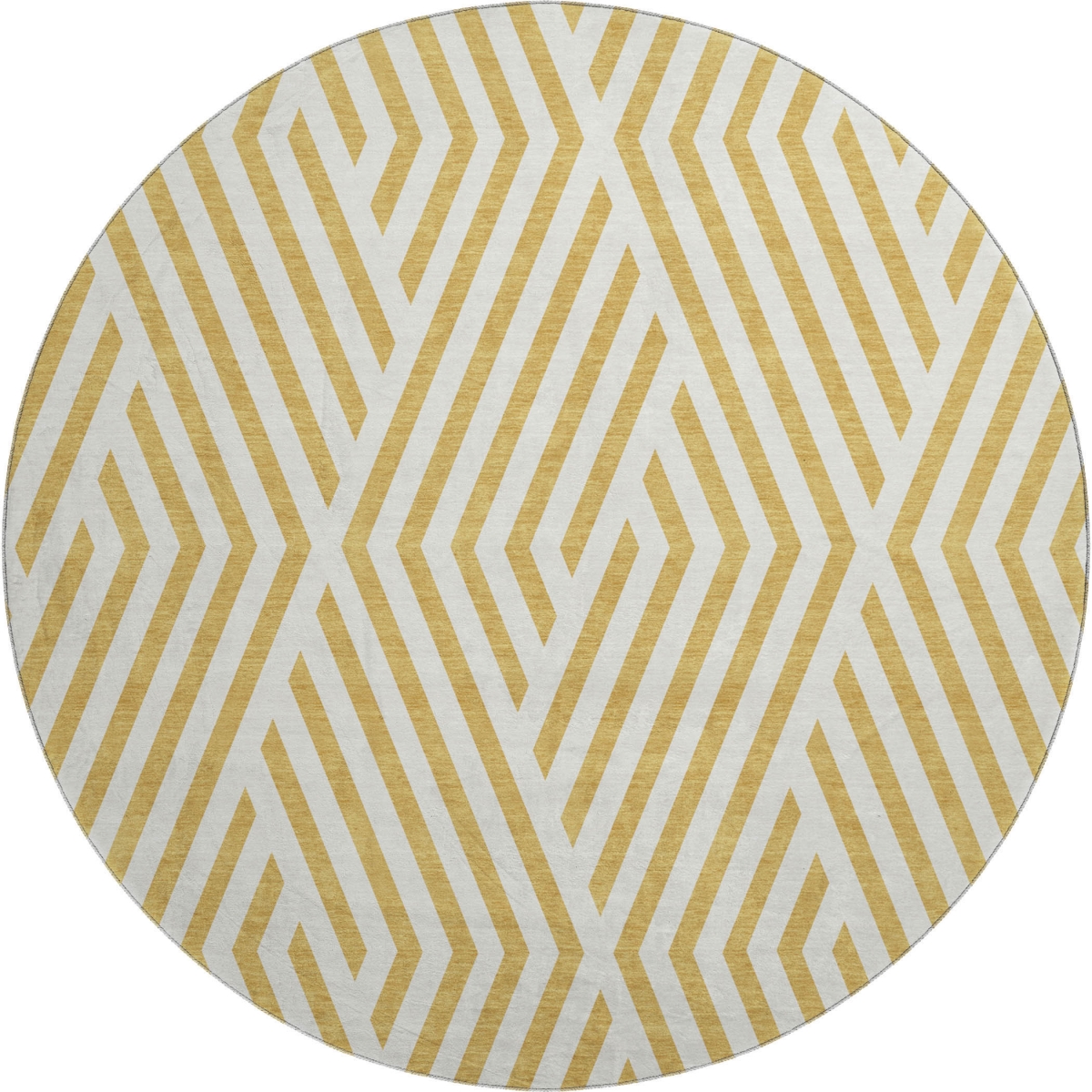 648535 8 ft. Gold & Ivory Geometric Transitional Washable Round Area Rug with UV Protection