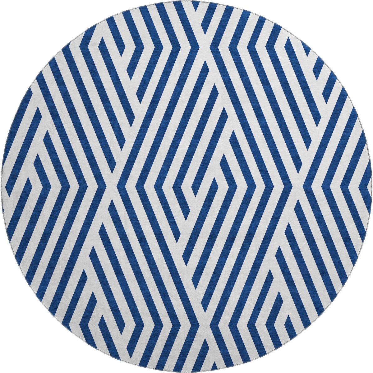 648565 8 ft. Navy Blue & Ivory Geometric Transitional Washable Round Area Rug with UV Protection