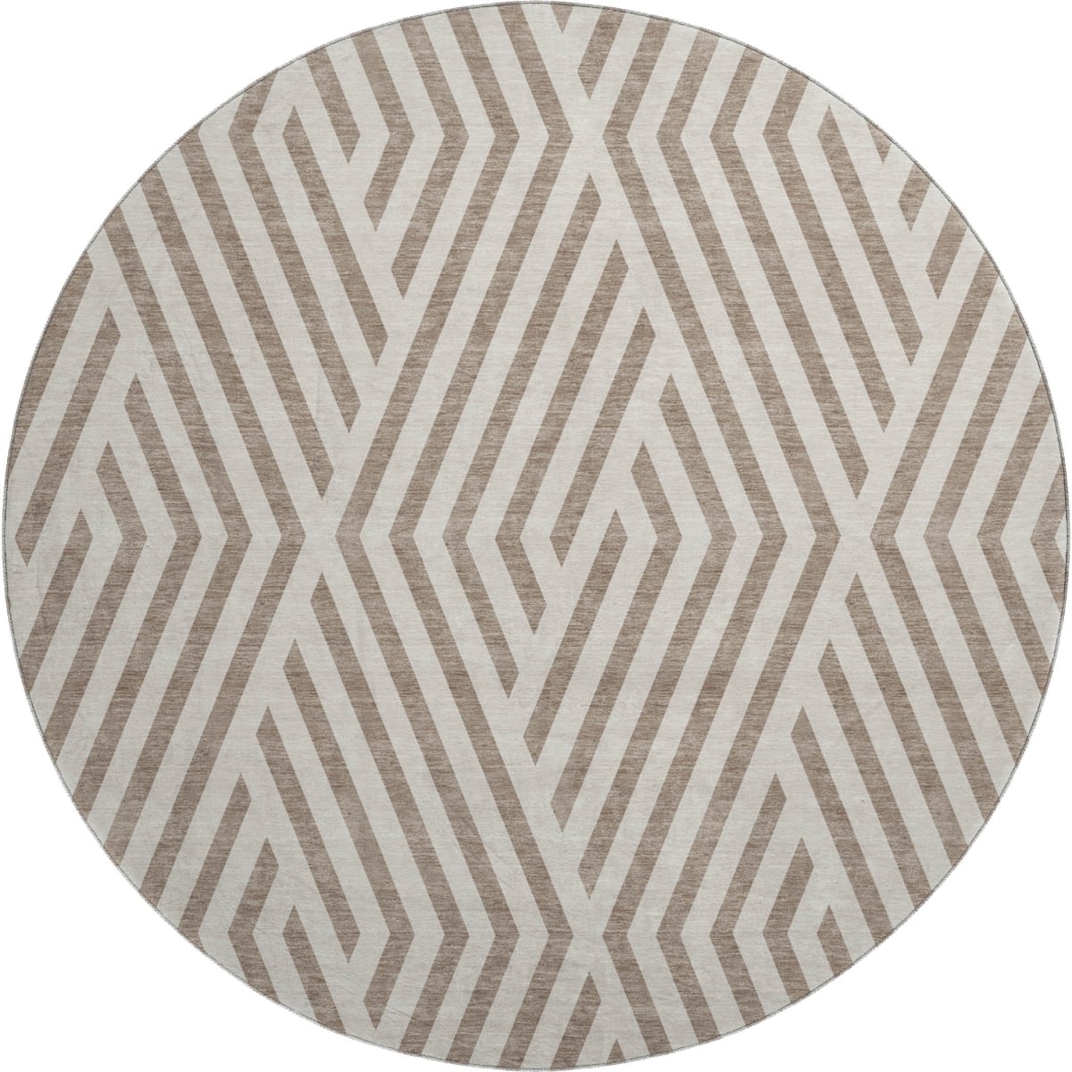 648595 8 ft. Taupe & Ivory Geometric Transitional Washable Round Area Rug with UV Protection