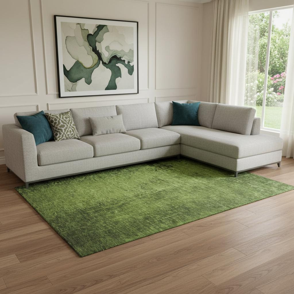 648814 10 x 14 ft. Green & Gray Abstract Transitional Washable Machine Made Rectangle Area Rug with UV Protection