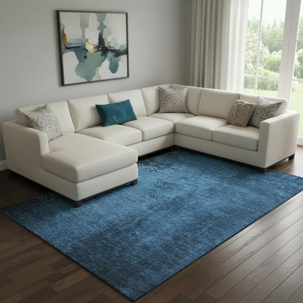 648820 10 x 14 ft. Navy Blue & Gray Abstract Washable Machine Made Rectangle Area Rug with UV Protection