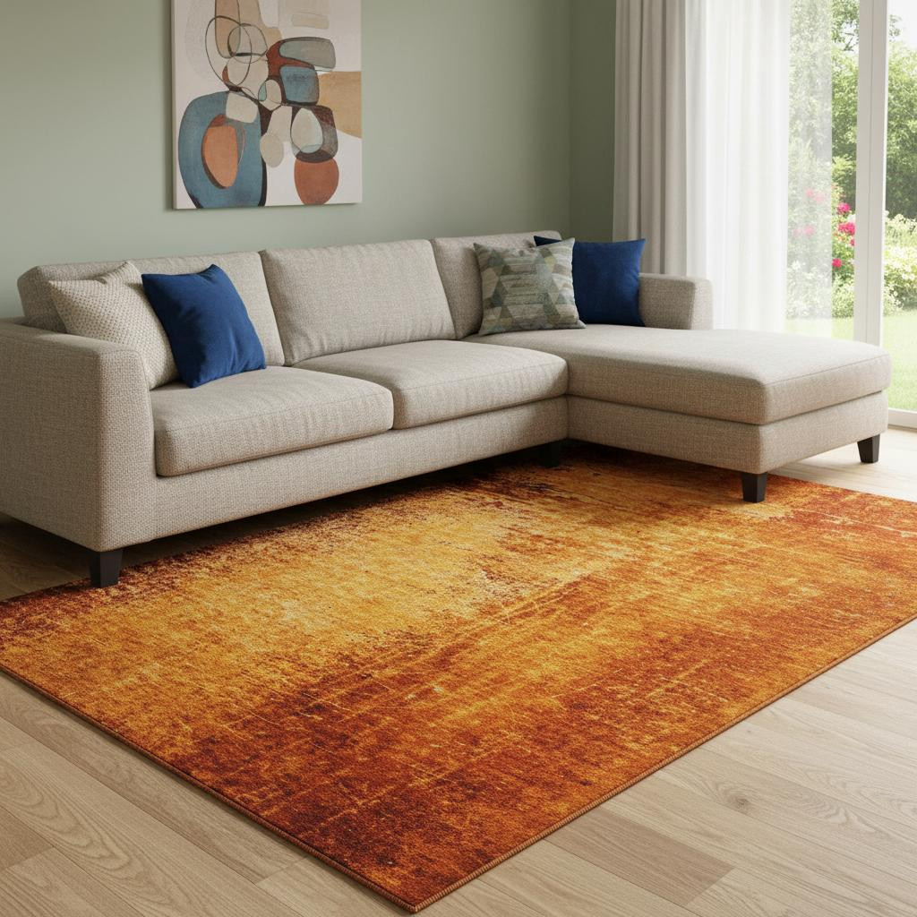 648826 10 x 14 ft. Rust & Gray Abstract Washable Machine Made Rectangle Area Rug with UV Protection