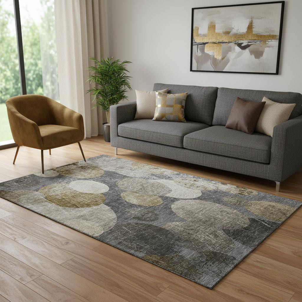 648894 5 x 8 ft. Brown & Ivory Abstract Transitional Washable Machine Made Rectangle Area Rug with UV Protection
