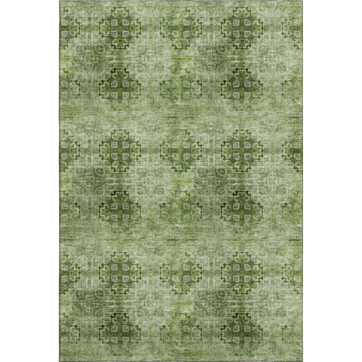 648938 8 x 10 ft. Olive Green & Ivory Floral Medallion Transitional Washable Machine Made Rectangle Area Rug with UV Protection