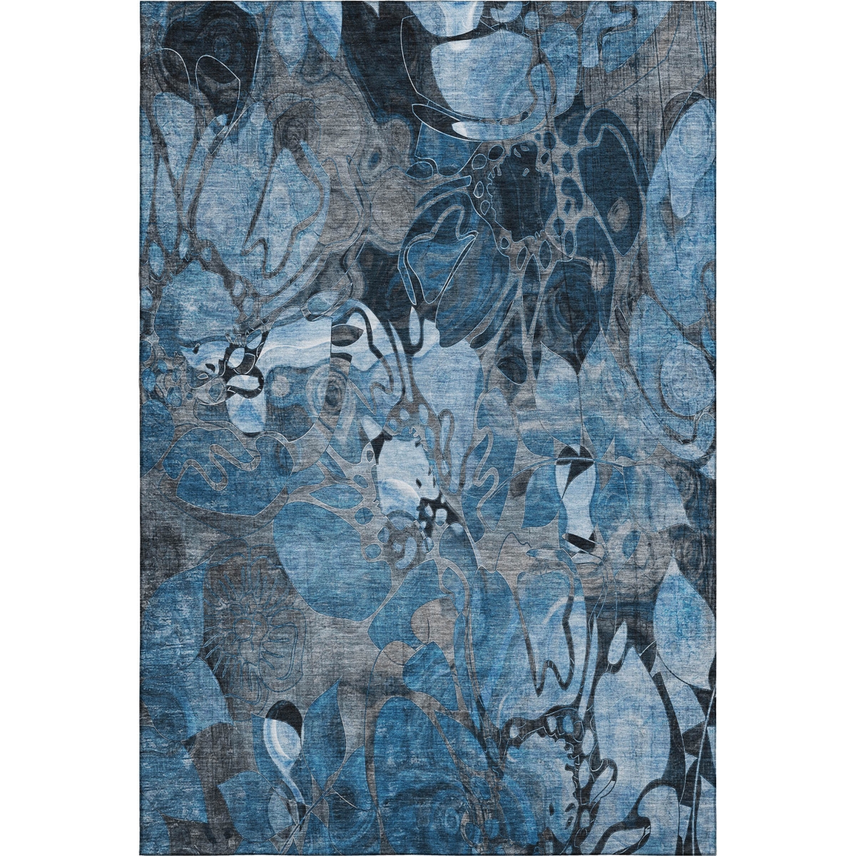 648969 9 x 12 ft. Blue, Ivory & Gray Floral Transitional Washable Machine Made Rectangle Area Rug with UV Protection