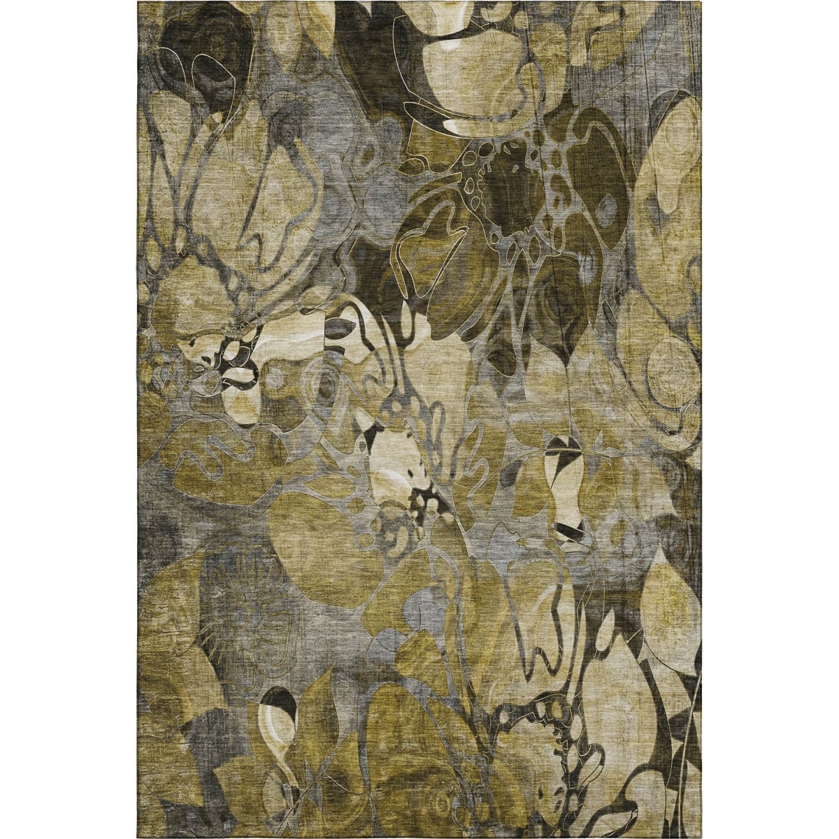 648971 3 x 5 ft. Brown, Beige & Gold Floral Washable Machine Made Rectangle Area Rug with UV Protection