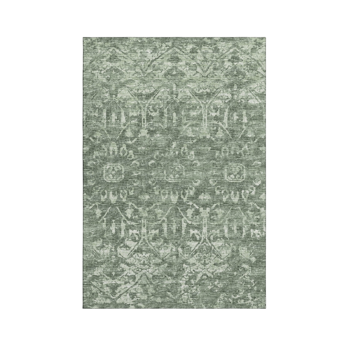 642649 10 x 14 ft. Green & Ivory Damask Washable Traditional Indoor & Outdoor Rectangle Area Rug