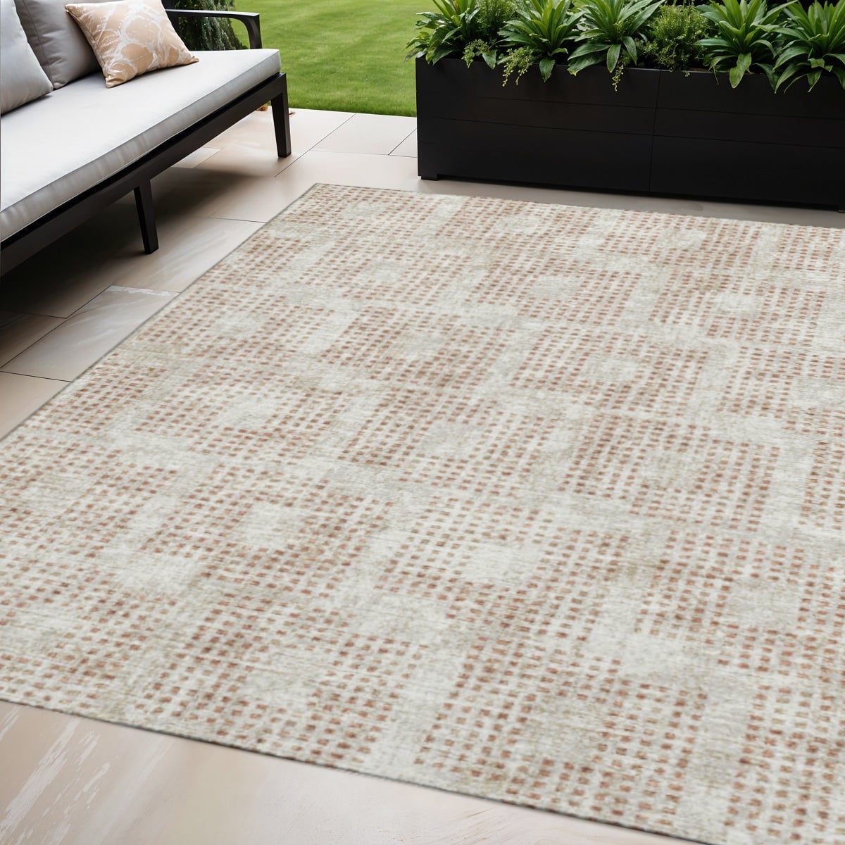 642423 5 x 8 ft. Cinnamon & Ivory Geometric Washable Transitional Indoor & Outdoor Rectangle Area Rug