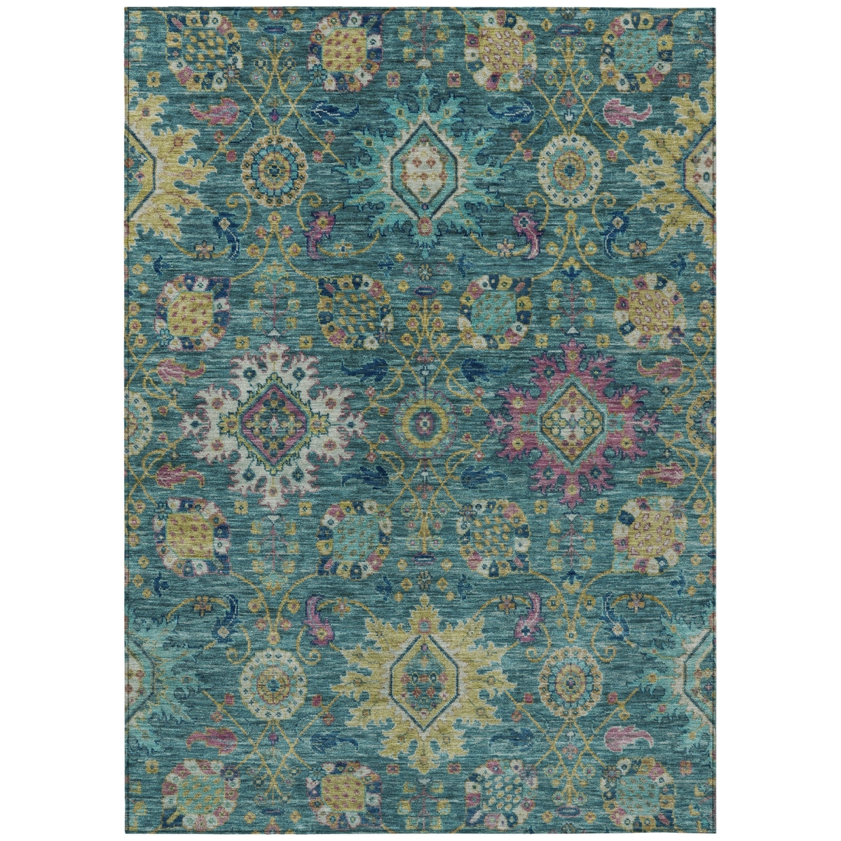 637257 8 x 10 ft. Teal Blue Gold & Pink Medallion Washable Traditional Indoor & Outdoor Rectangle Area Rug