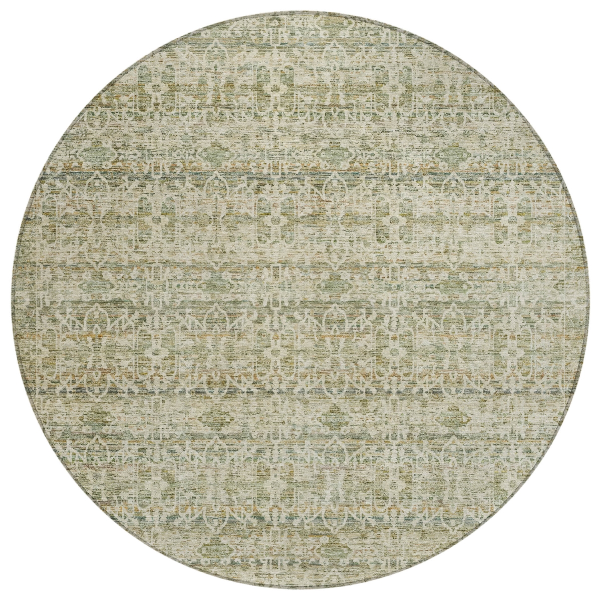637274 8 ft. Sage & Ivory Striped Washable Transitional Indoor & Outdoor Round Area Rug