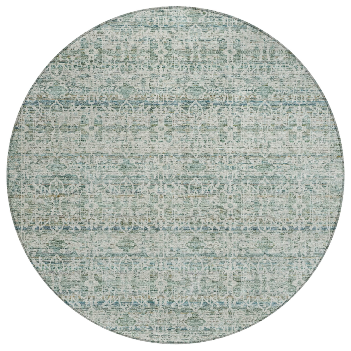 637280 8 ft. Teal, Blue & Ivory Striped Washable Transitional Indoor & Outdoor Round Area Rug