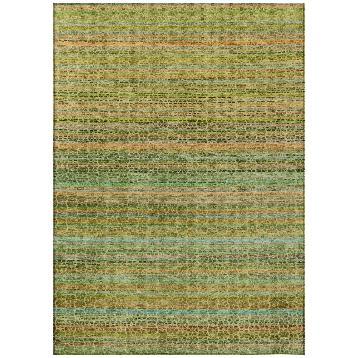 637332 3 x 5 ft. Green Copper & Teal Blue Striped Washable Transitional Indoor & Outdoor Rectangle Area Rug