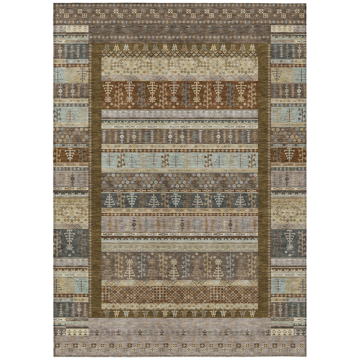637443 8 x 10 ft. Brown, Beige & Gray Striped Washable Transitional Indoor & Outdoor Rectangle Area Rug