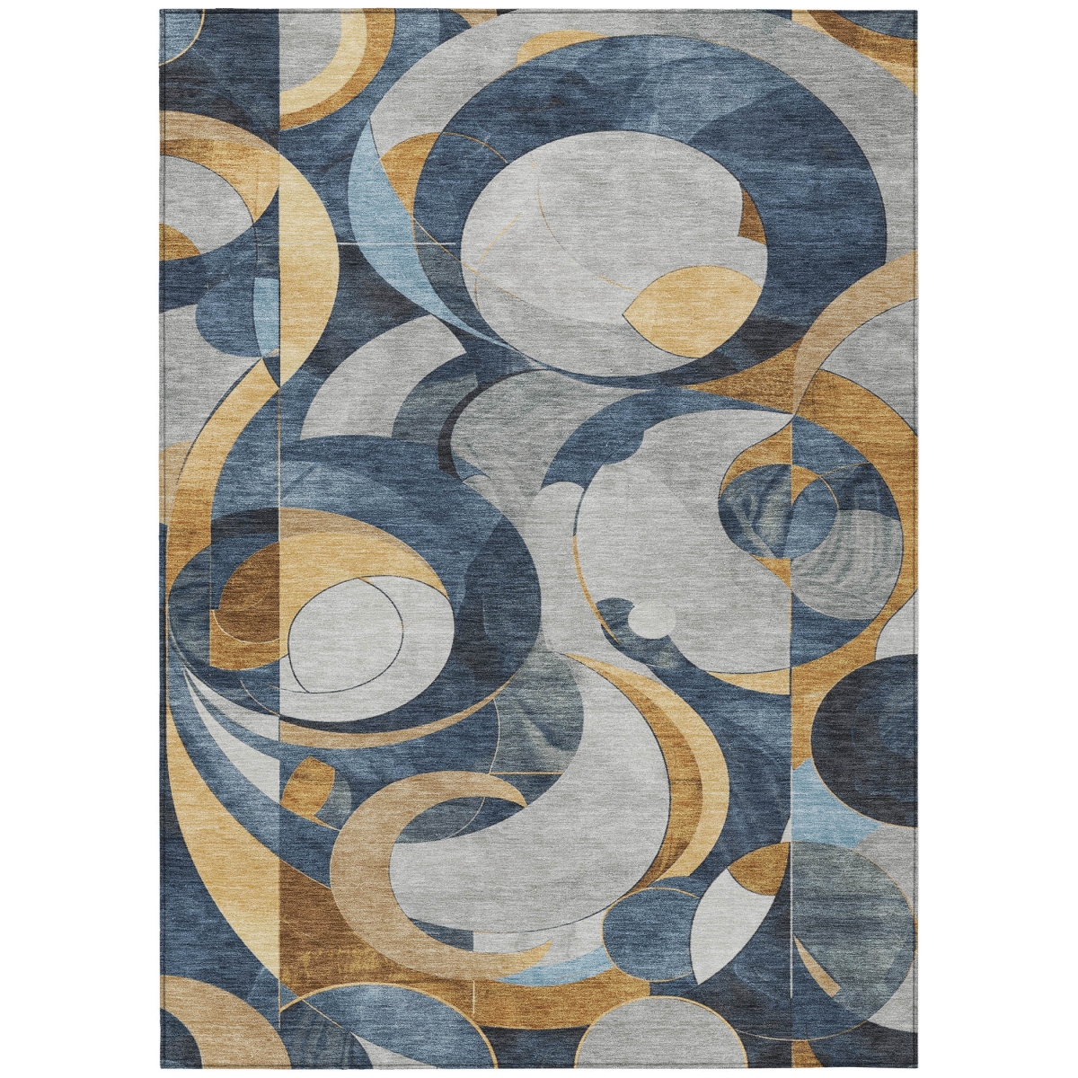 637901 8 x 10 ft. Blue Gold & Gray Geometric Washable Transitional Indoor & Outdoor Rectangle Area Rug