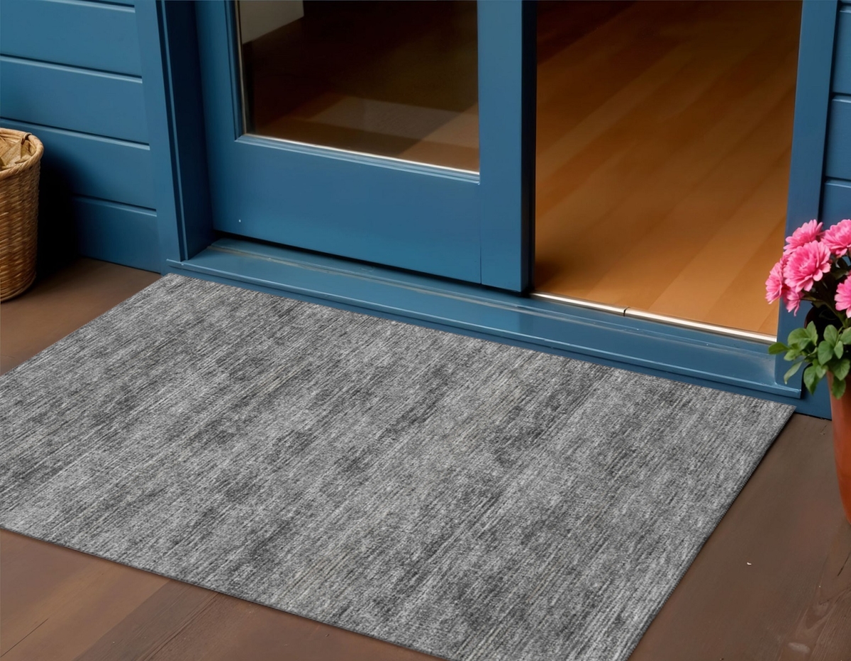 642404 3 x 5 ft. Gray & Ivory Abstract Washable Transitional Indoor & Outdoor Rectangle Area Rug